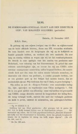 XLVI. De commissaris-generaal Elout aan den directeur genl. van kolonien Goldberg. (particulier)