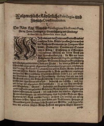 Folgen etzliche Privilegien und Fürstliche Constitutiones