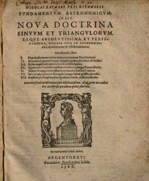 Fundamentum Astronomicum: Id Est. Nova Doctrina Sinuum Et Triangulorum ...