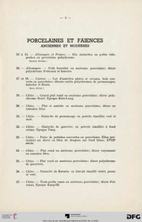 Porcelaines et faiences anciennes et modernes (Nr. 13-63)