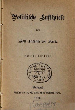 Politische Lustspiele : (Inhalt: Der Kaiserbote. - Cancan.)