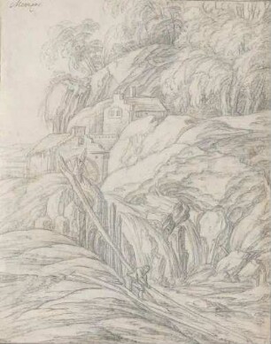 Mühle an einem Felshang (recto)