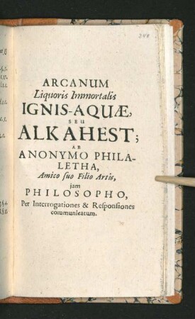 Arcanum Liquoris Immortalis Ignis-Aquae, seu Alkahest; ...