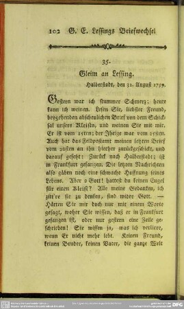 35. Gleim an Lessing. Halberstadt, den 31. August 1759