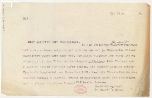 Brief an Lothar Windsperger : 28.03.1919