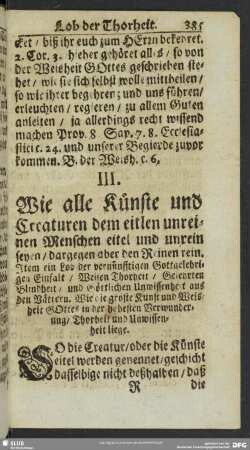 III. Wie alle Künste und Creaturen dem eitlen unreinen Menschen eitel und unrein seyen ...