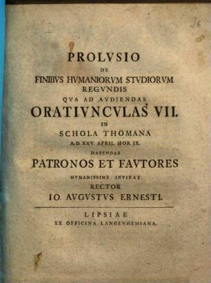 Prolusio De Finibus Humaniorum Studiorum Regundis