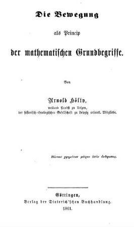 Die Bewegung als Princip der mathematischen Grundbegriffe