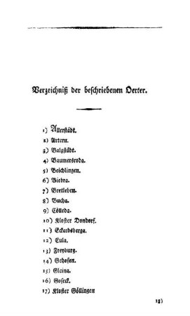 Verzeichniß der beschriebenen Oerter