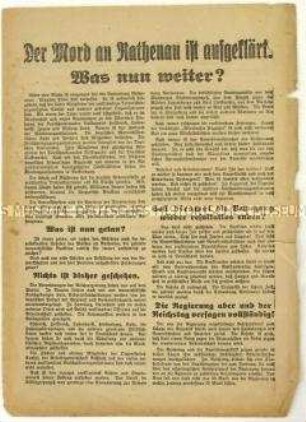 Flugblatt der KPD zum Mord an Walther Rathenau und gegen die Politik der Reichsregierung