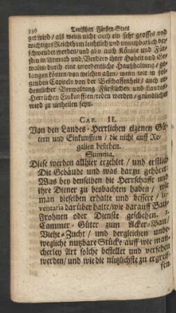 Cap. II. Von den Landes-Herrlichen eigenen Gütern und Einkünfften/ die nicht auff Regalien bestehen.