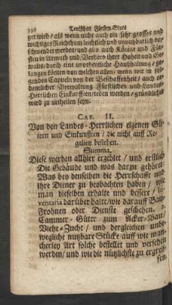 Cap. II. Von den Landes-Herrlichen eigenen Gütern und Einkünfften/ die nicht auff Regalien bestehen.