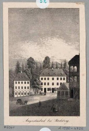Das Augustusbad nordwestlich von Radeberg (in Liegau-Augustusbad, zu Radeberg gehörig), Mineralbad, Blatt Teil einer Serie von Renner und Ketzschau