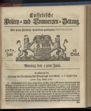 28. Stueck, Montag den 13ten Julii 1767