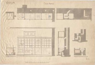 Voit, August von; München; Botanischer Garten - Chemisches Laboratorium (Teilgrundrisse, Schnitte)