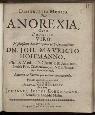 Dissertatio Medica De Anorexia