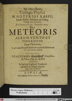 De Meteoris Aereis Vento Et Terrae Motu