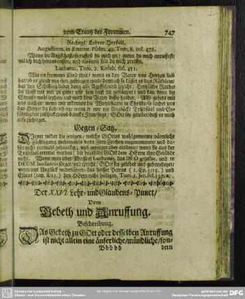 Der XXVI. Lehr- und Glaubens-Punct. Vom Gebeth und Anruffung