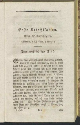 Erste Katechisation. Ueber die Aufrichtigkeit.