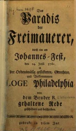 Das Paradis der Freimauerer