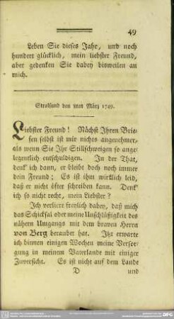 Stralsund den 8ten März 1749