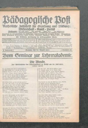 ¬Die¬ Wende : zur Abschlußfeier des Lehrerseminars zu Brühl am 26. Juli 1925 ; (1823-1925)