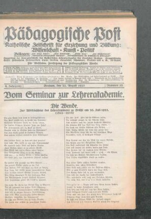 ¬Die¬ Wende : zur Abschlußfeier des Lehrerseminars zu Brühl am 26. Juli 1925 ; (1823-1925)