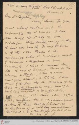 Briefe von Morris Jastrow an Carl Bezold: Karte von Morris Jastrow an Carl Bezold