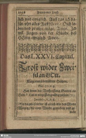 Das LXXVI. Capittel. Trost wider Zweifel an Gott