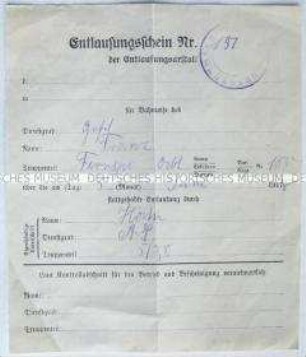 Bescheinigung über die Entlausung eines Gefreiten der Fernsprechabteilung 185 - Sachkonvolut