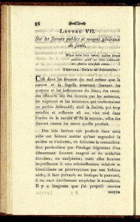 Lettre VII. Sur les secours publics et moyens généraux de santé.