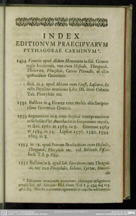 Index Editionum Praecipuarum Pythagorae Carminum