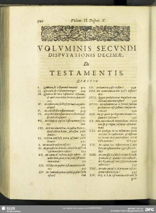 Voluminis Secundi Disputationis Decimae, De Testamentis