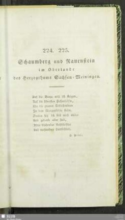 224. 225. Schaumberg und Rauenstein im Oberlande des Herzogthums Sachsen-Meiningen