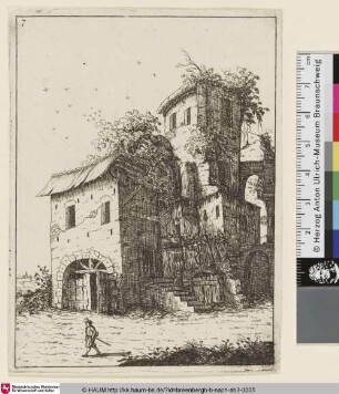 [Landschaft mit Haus und Turm, im Vordergrund ein Wanderer; Landscapes with Ruins]