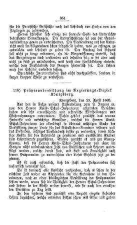 Präparandenbildung im Regierungs-Bezirk Königsberg : [IV. Seminarien, Bildung der Lehrer und deren persönliche Verhältnisse]