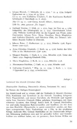 Testament des Hinrich Christian Olde