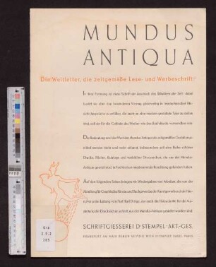 Mundus Antiqua : die Weltletter, die zeitgemäße Lese- und Werbeschrift