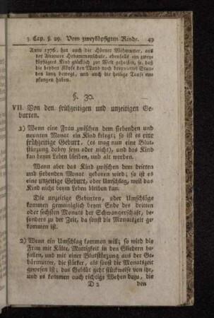 VII. Von den frühzeitigen und unzeitigen Geburten.