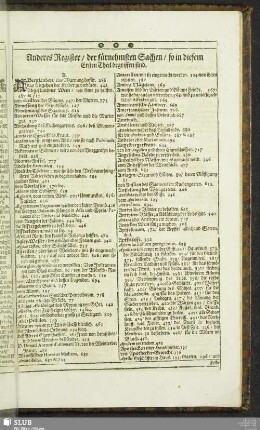 Anderes Register, der fürnehmsten Sachen, so in diesem Ersten Theil begriffen sind
