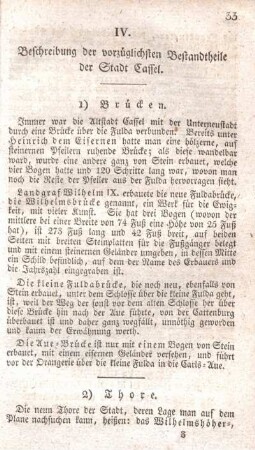 IV. Beschreibung der vorzüglichsten Bestandteile der Stadt Cassel.