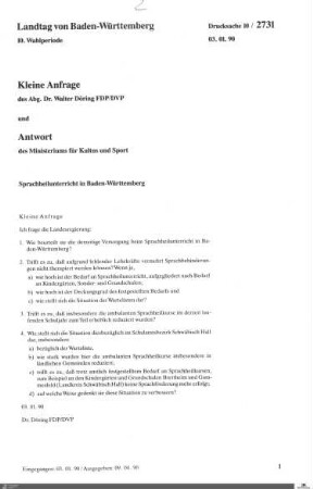 Drucksachen 2731-2900: Anträge, Anfragen, Gesetzentwürfe