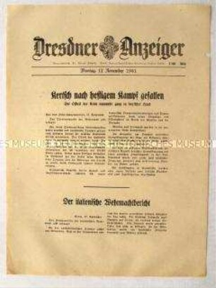 Nachrichtenblatt "Dresdner Anzeiger" u.a. zur Eroberung der Hafenstadt Kertsch