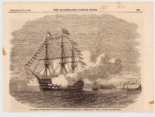 The arrival of the Prince of Wales in Plymouth harbour, H.M.S. "Impregnable" firing a salute