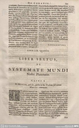 LIBER SEXTUS, De SYSTEMATE MUNDI Nostri Planetario.