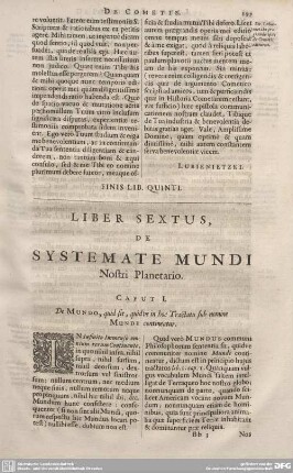 LIBER SEXTUS, De SYSTEMATE MUNDI Nostri Planetario.