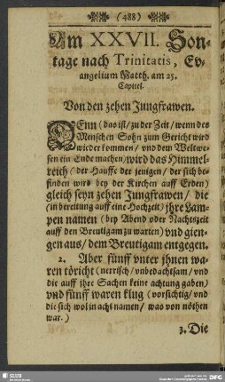 Am XXVII. Sontage nach Trinitatis, Evangelium Matth. am 25. Capitel
