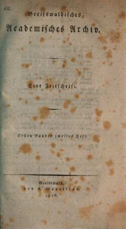 Greifswaldisches academisches Archiv : eine Zeitschrift. 1.1816/17 (1817), 2