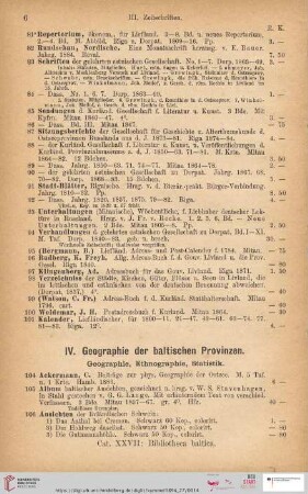IV. Geographie der baltischen Provinzen (Nr. 104 - 190)