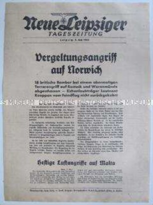 Extrablatt der "Neuen Leipziger Tageszeitung" u. a. zu deutschen Luftangriffen auf Norwich